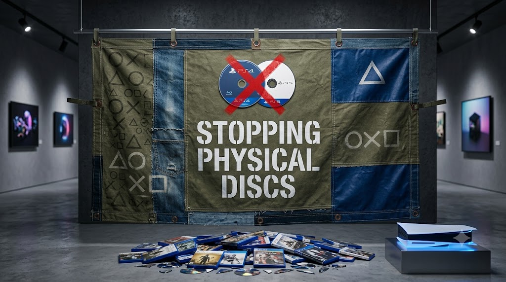 A Playstation designed sheet with a red cross over 2 discs and it says Stopping Physical Discs